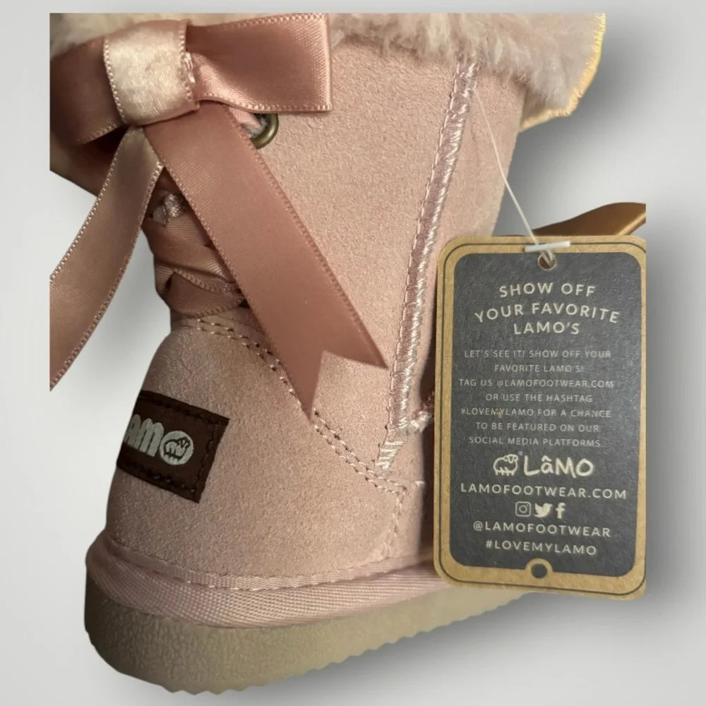 Lamo Pink Furry Suede Pink Waterproof Winter Boots Bows Toddler Size 6